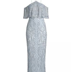 Aidan Mattox Cold-Shoulder Beaded Gown